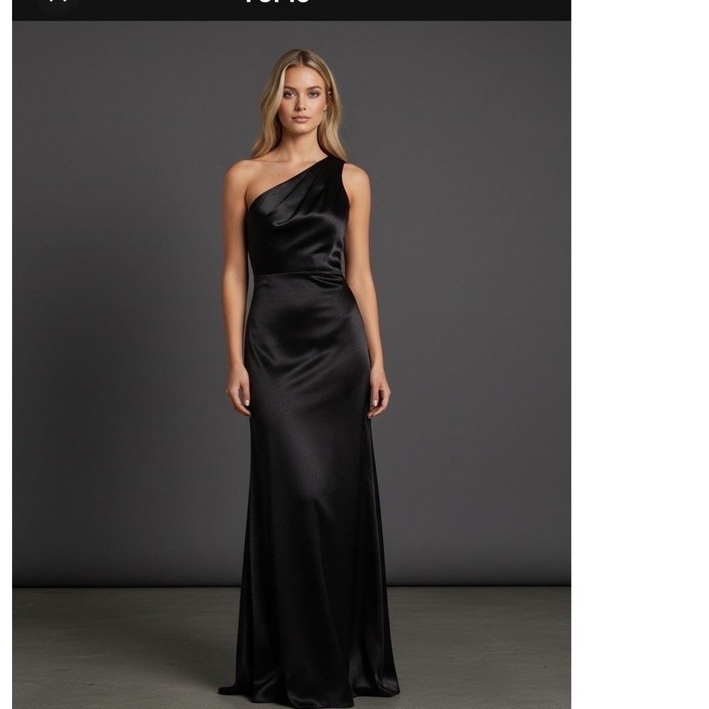Lulus Black Satin One-Shoulder Open‎ Back Formal Maxi Dress Size Small